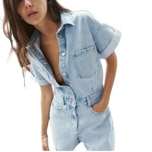 Zara Light Wash Denim Romper Size Small